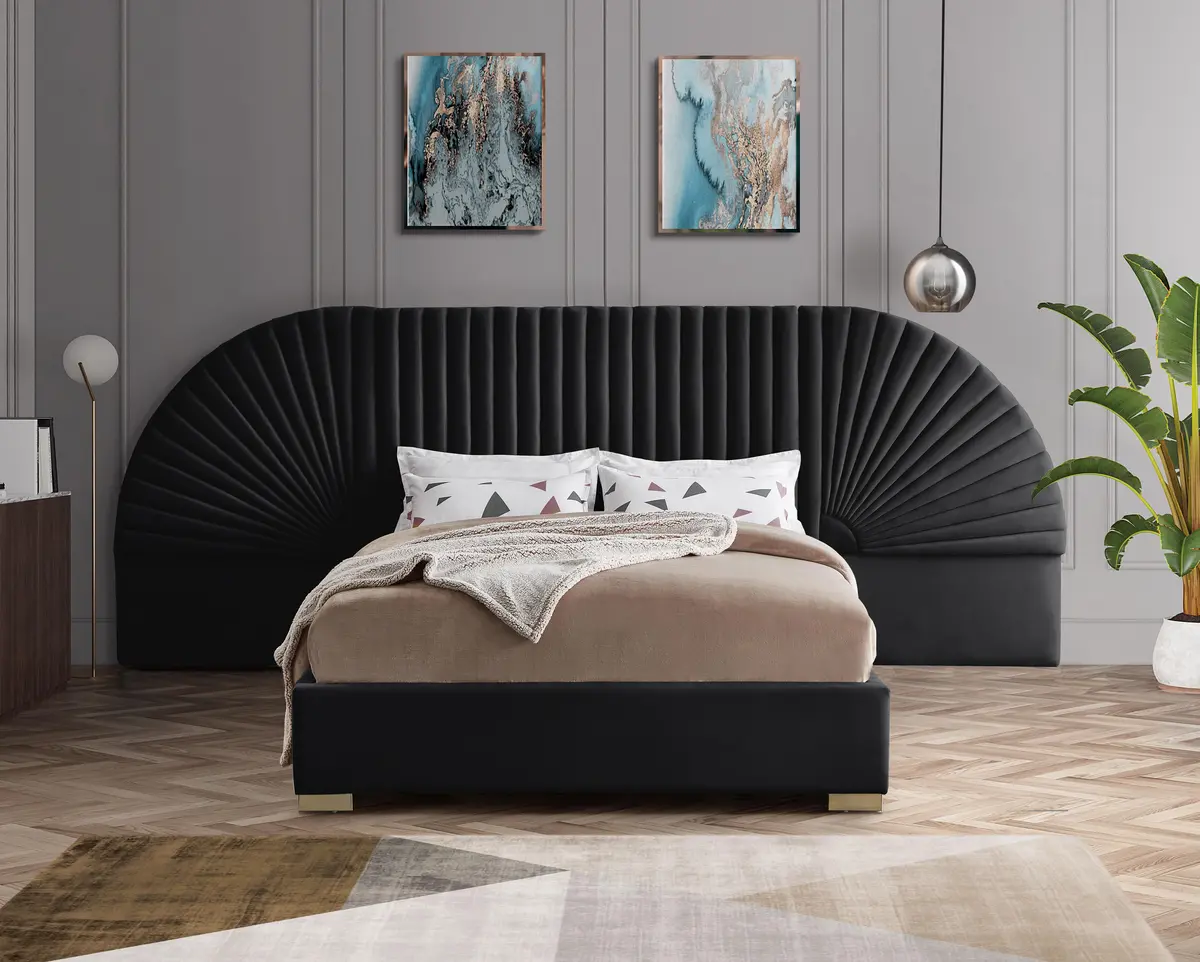 Cleo Black Velvet Queen Bed (3 Boxes) 2