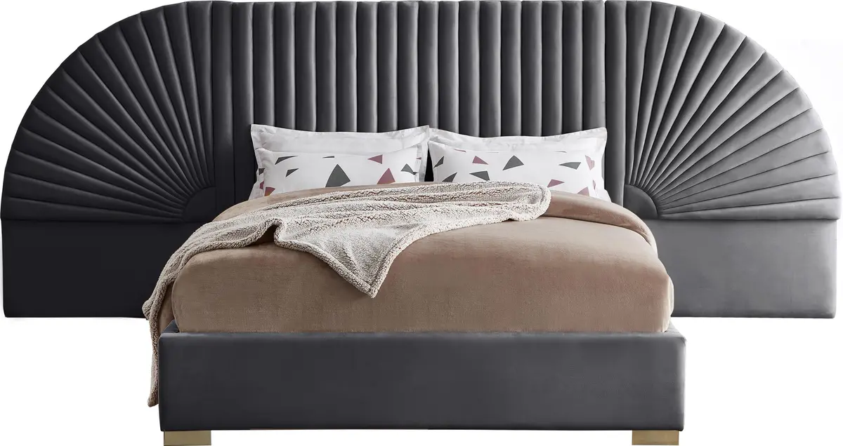 Cleo Grey Velvet King Bed (3 Boxes) 1