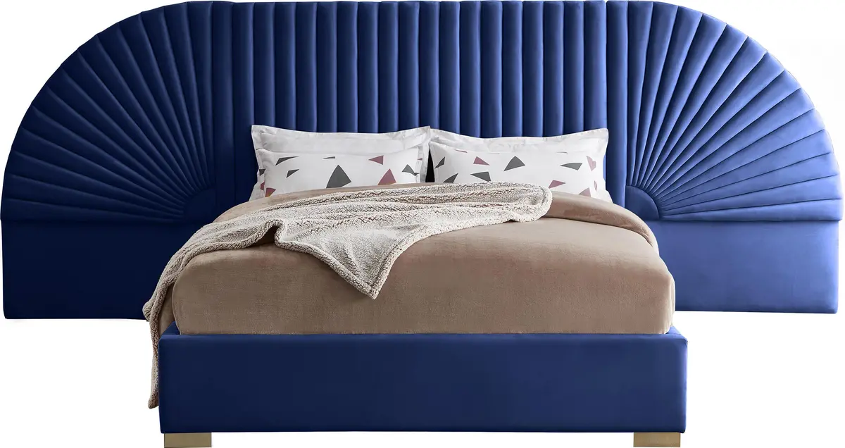 Cleo Navy Velvet King Bed (3 Boxes) 1