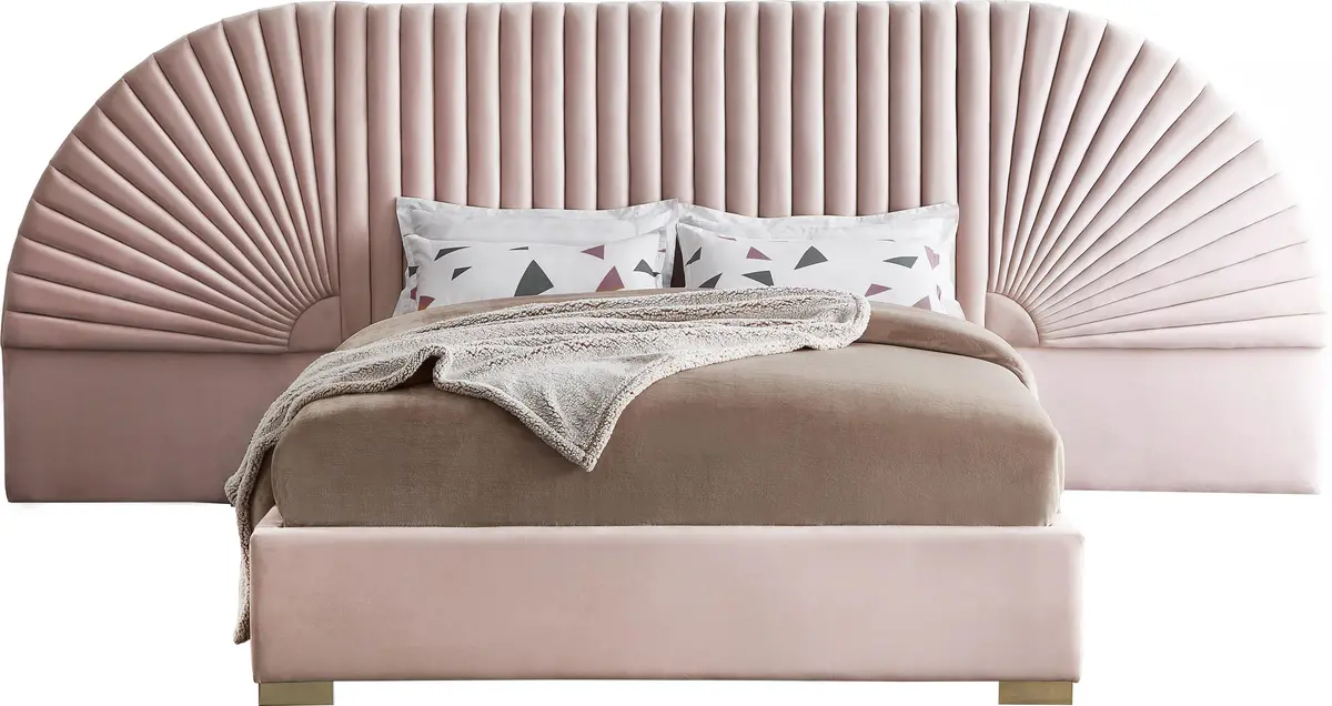 Cleo Pink Velvet King Bed (3 Boxes) 1