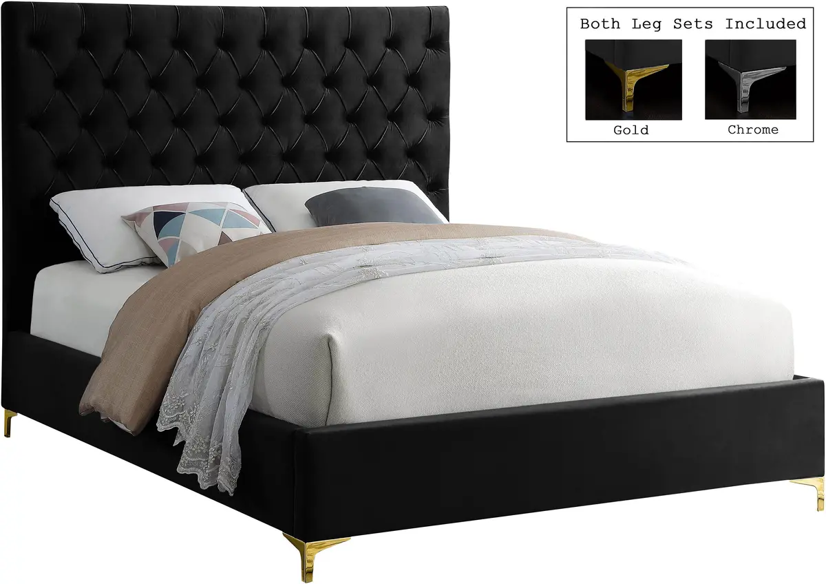 Cruz Black Velvet Queen Bed 1
