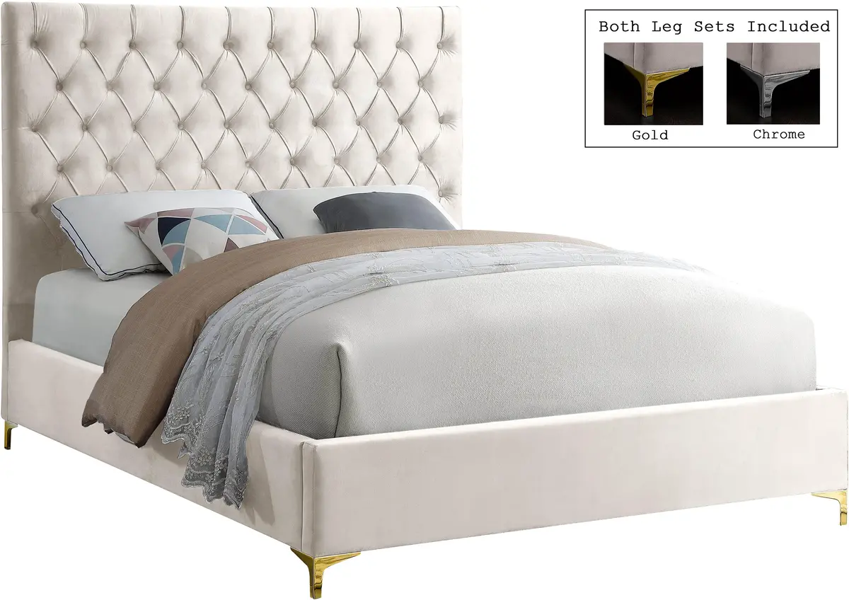 Cruz Cream Velvet King Bed 1