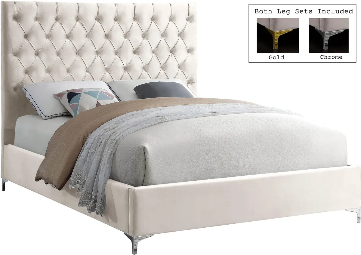 Cruz Cream Velvet Full Bed 2