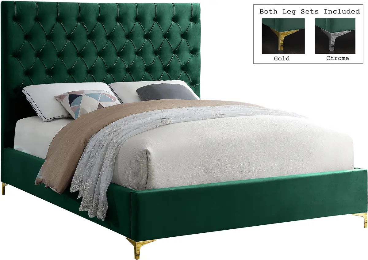 Cruz Green Velvet King Bed 1