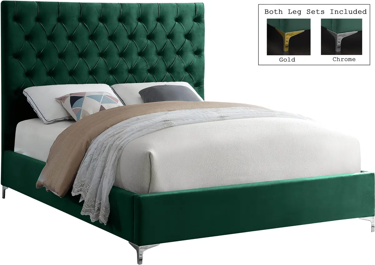 Cruz Green Velvet Queen Bed 2