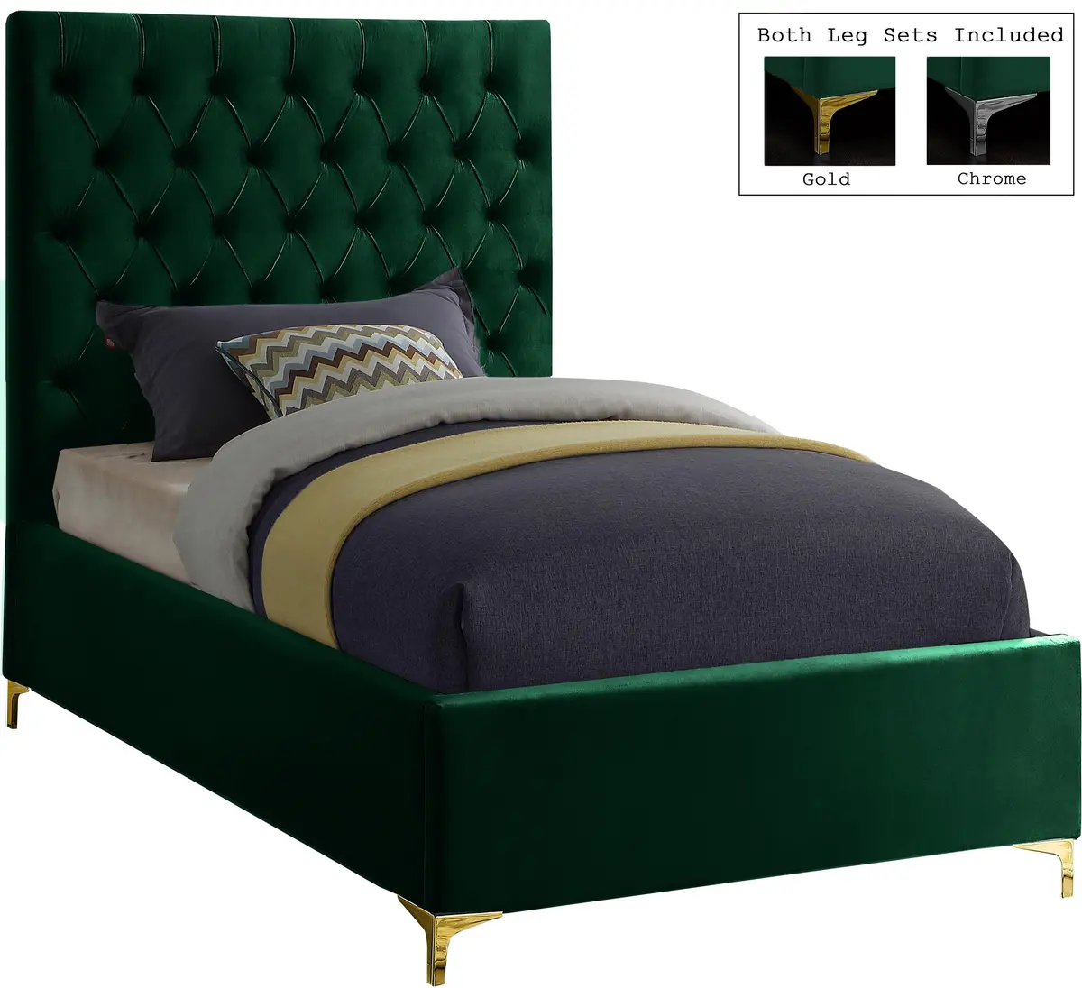 Cruz Green Velvet Twin Bed 1