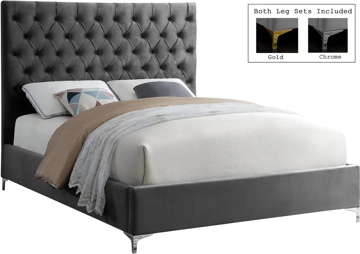 Cruz Grey Velvet King Bed 2