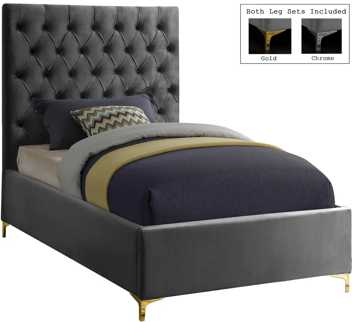 Cruz Grey Velvet Twin Bed 1