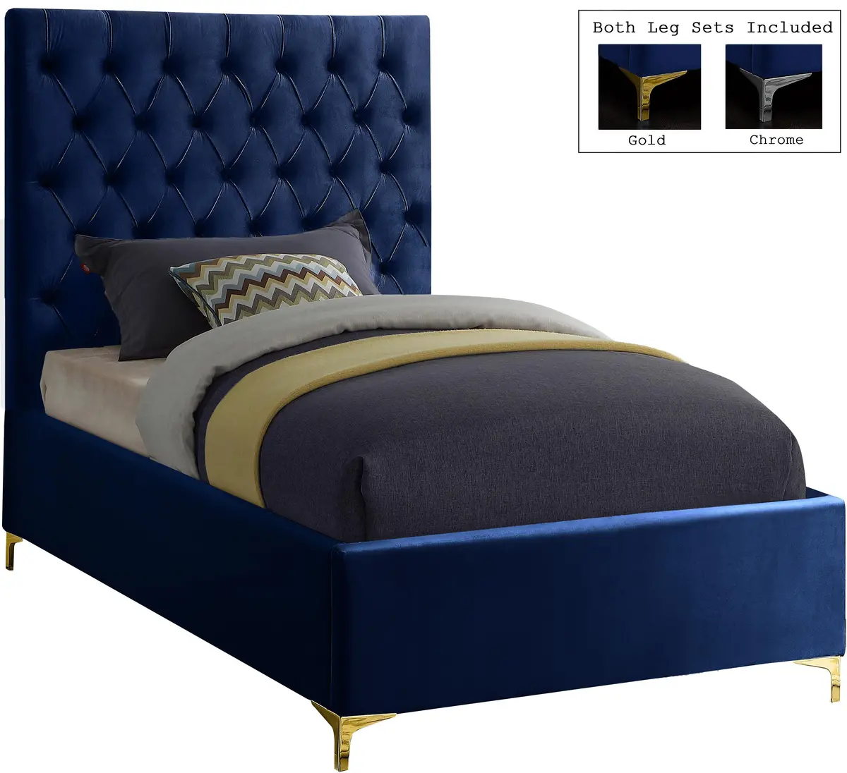 Cruz Navy Velvet Twin Bed 1