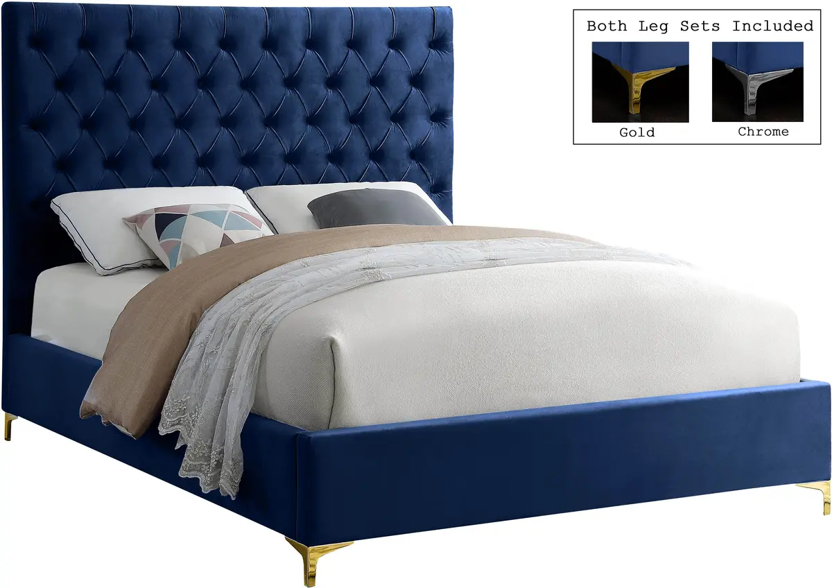 Cruz Navy Velvet King Bed 1