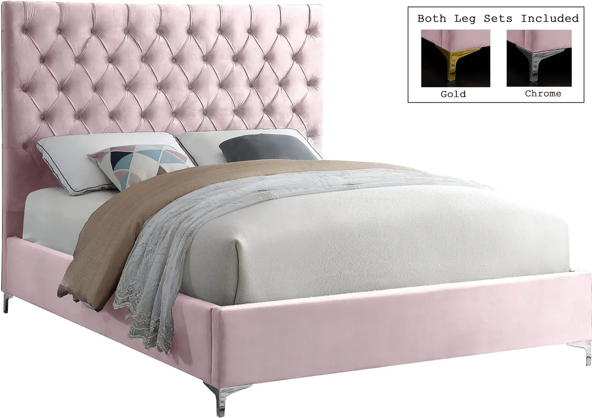 Cruz Pink Velvet Full Bed 2