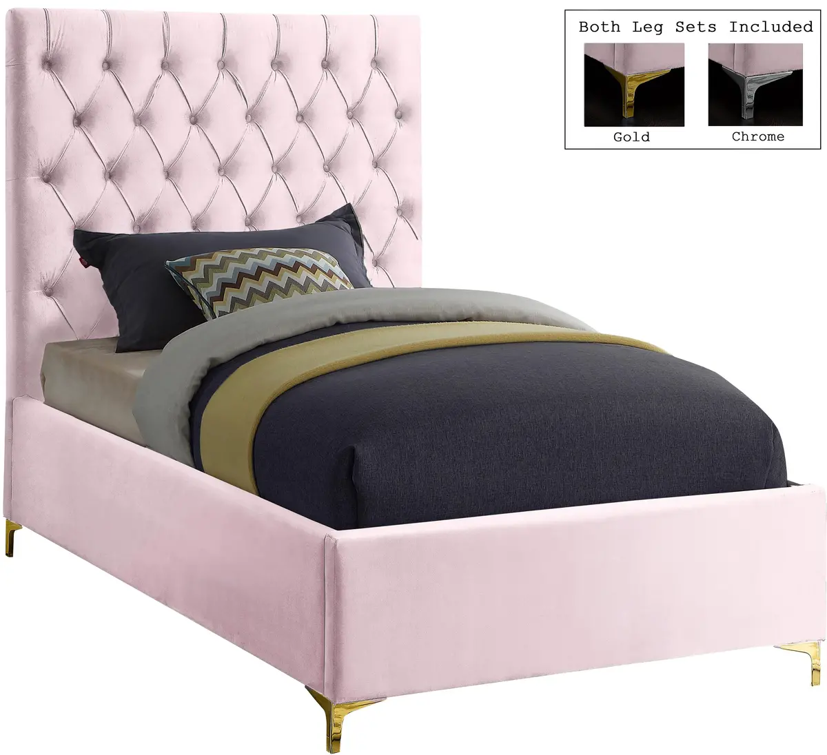 Cruz Pink Velvet Twin Bed 1