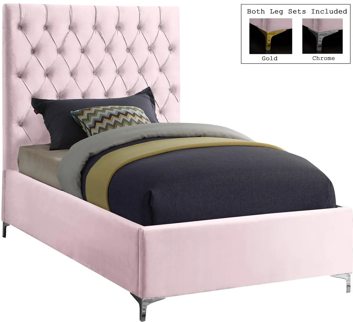 Cruz Pink Velvet Twin Bed 2
