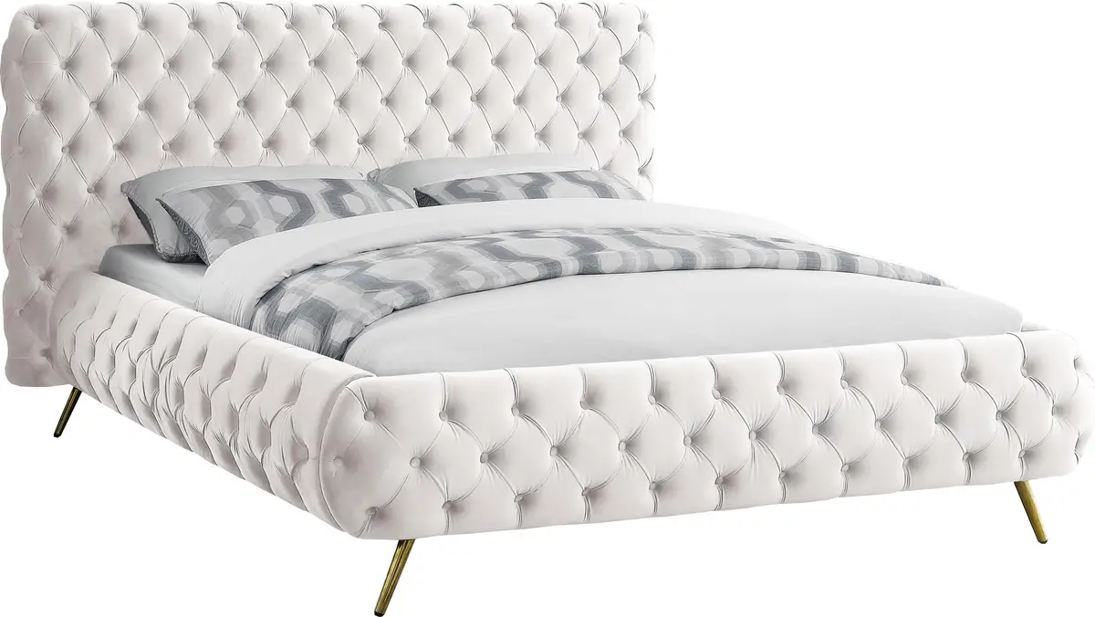 Delano Cream Velvet Queen Bed 1