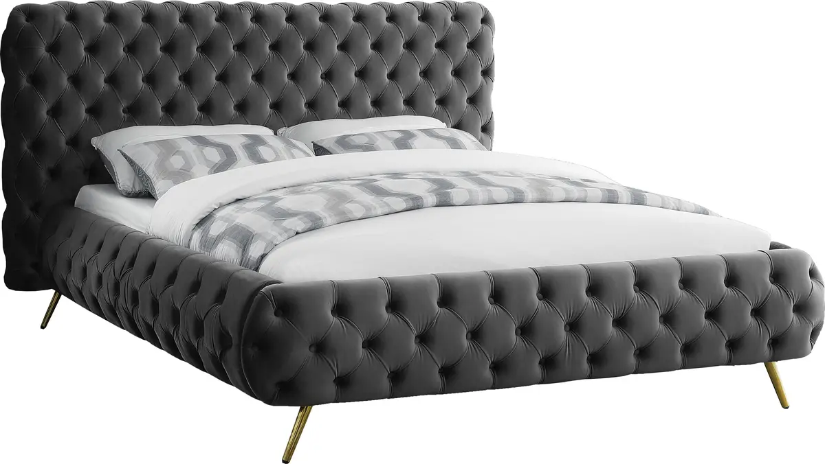 Delano Grey Velvet King Bed 1