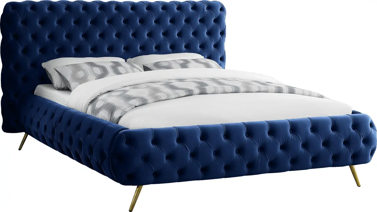 Delano Navy Velvet Queen Bed 1