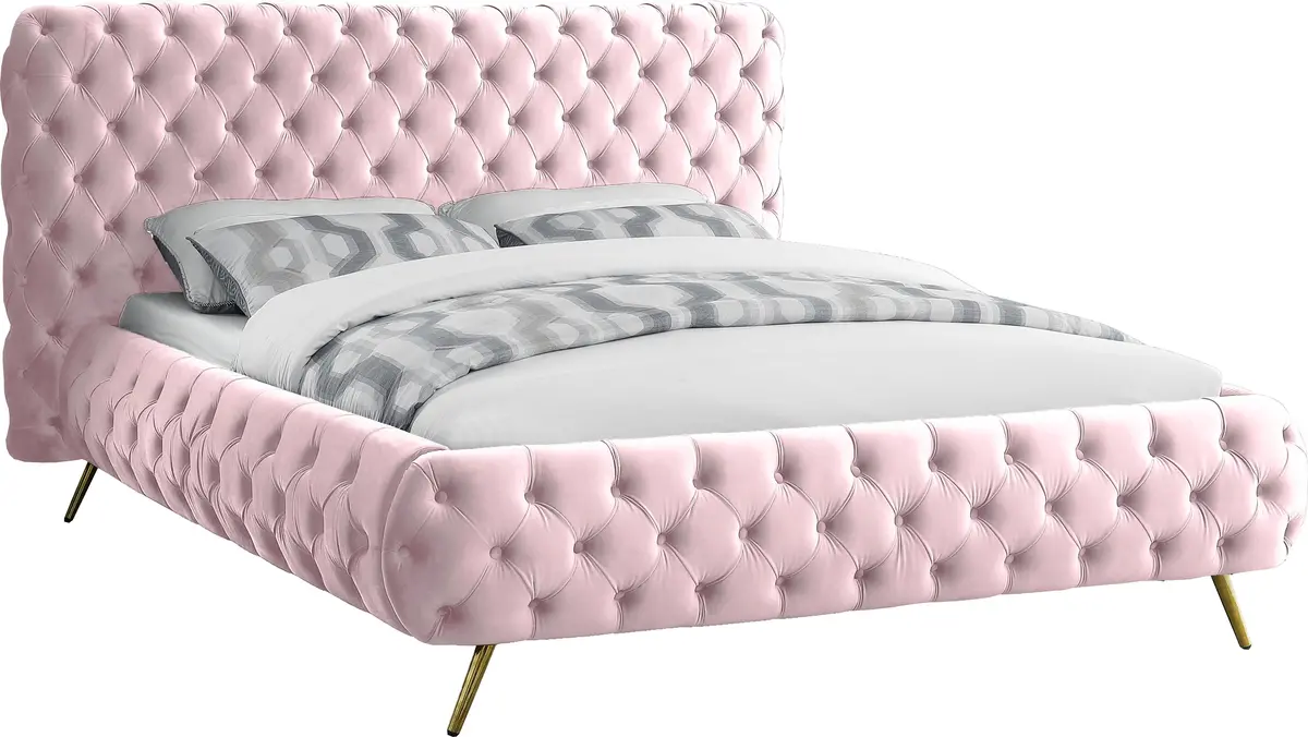 Delano Pink Velvet Queen Bed 1