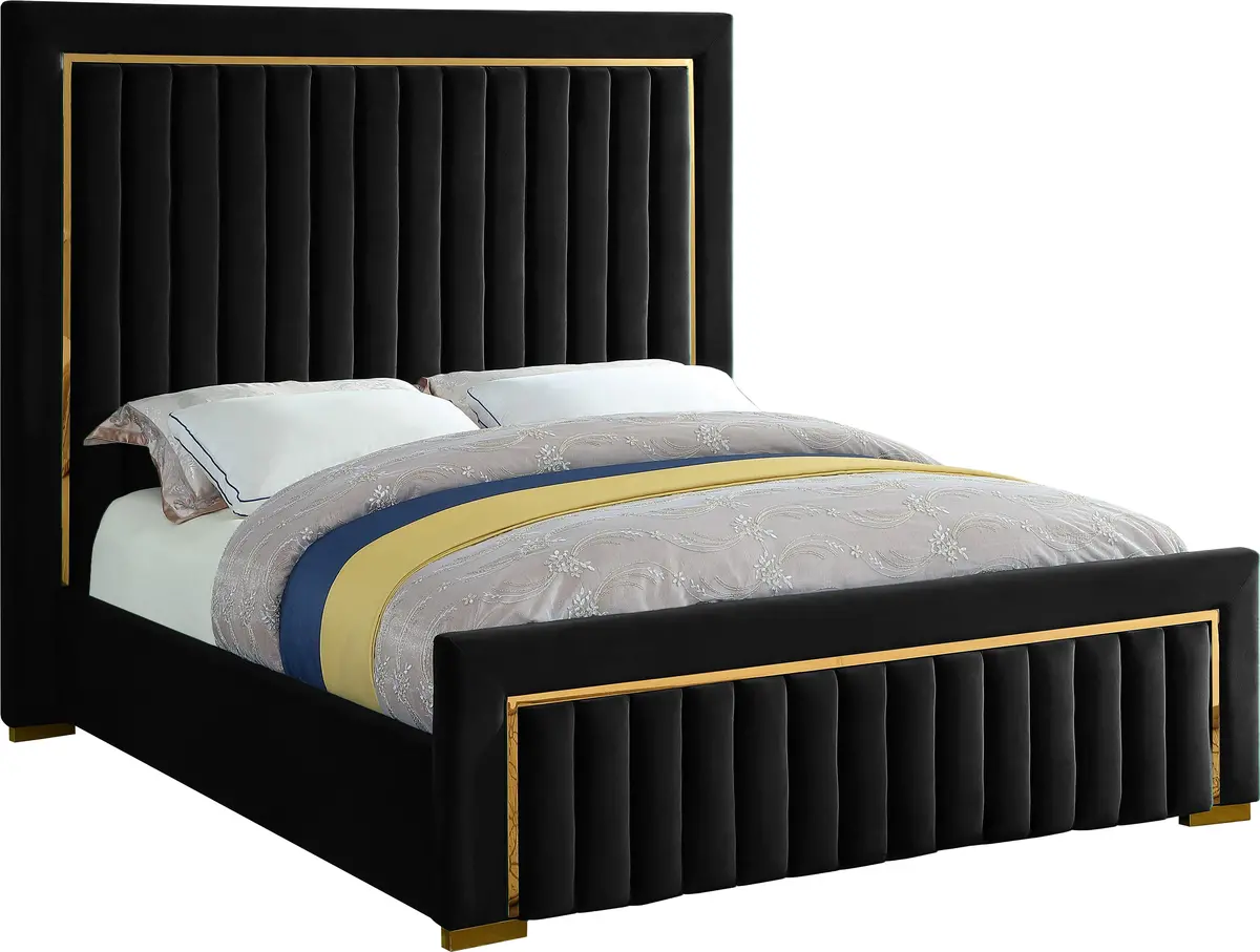 Dolce Black Velvet Queen Bed (3 Boxes) 1
