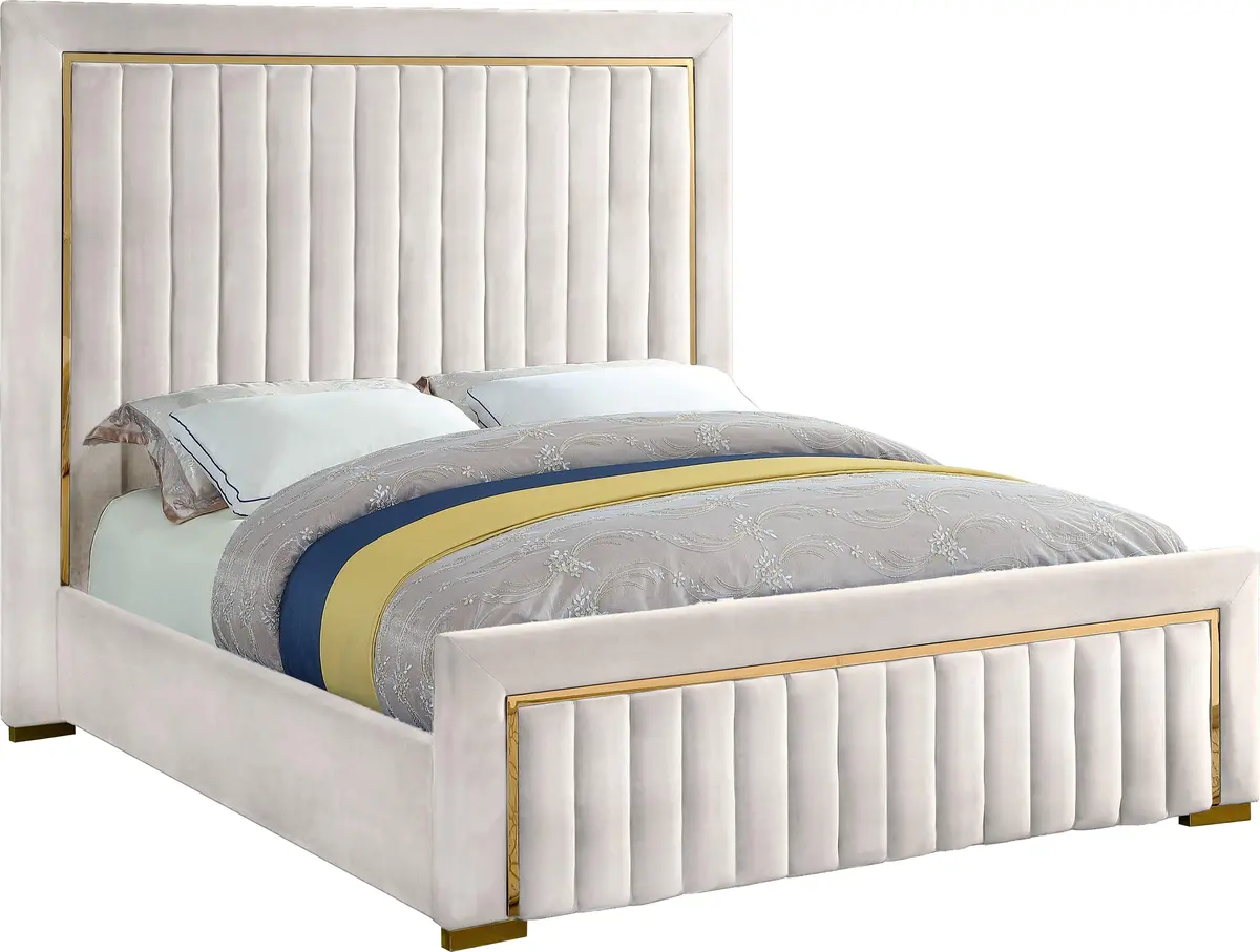 Dolce Cream Velvet Queen Bed (3 Boxes) 1