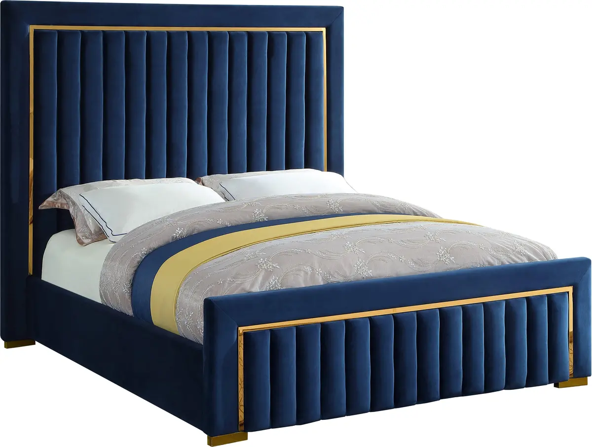 Dolce Navy Velvet Queen Bed (3 Boxes) 1