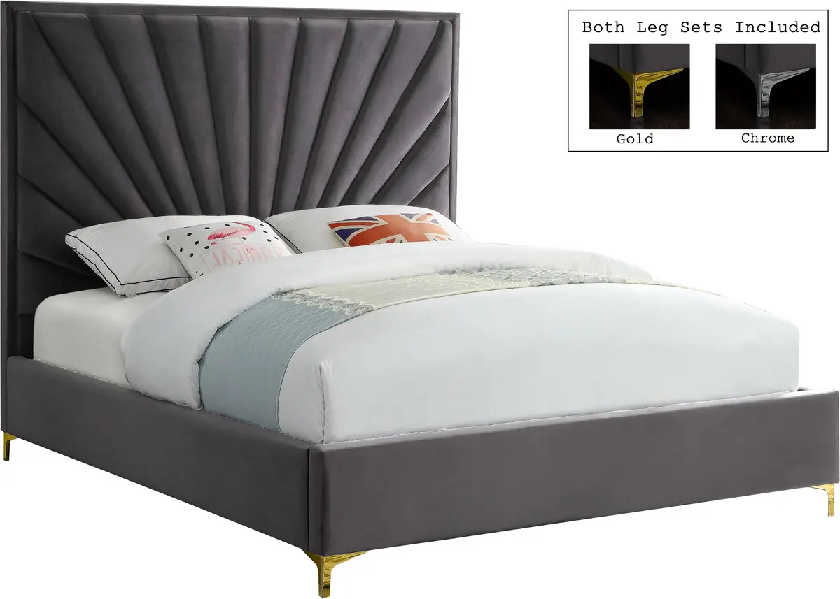 Eclipse Grey Velvet Queen Bed 1