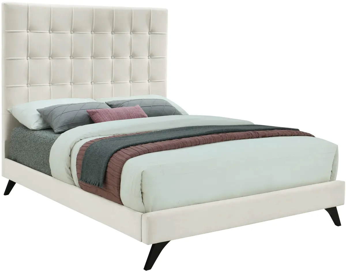 Elly Cream Velvet Queen Bed 1