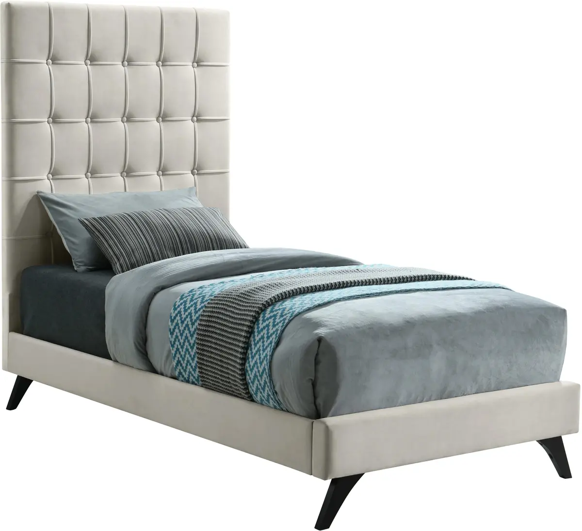 Elly Cream Velvet Twin Bed 1