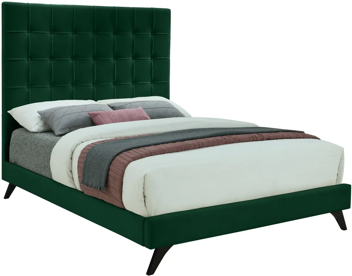 Elly Green Velvet Queen Bed 1