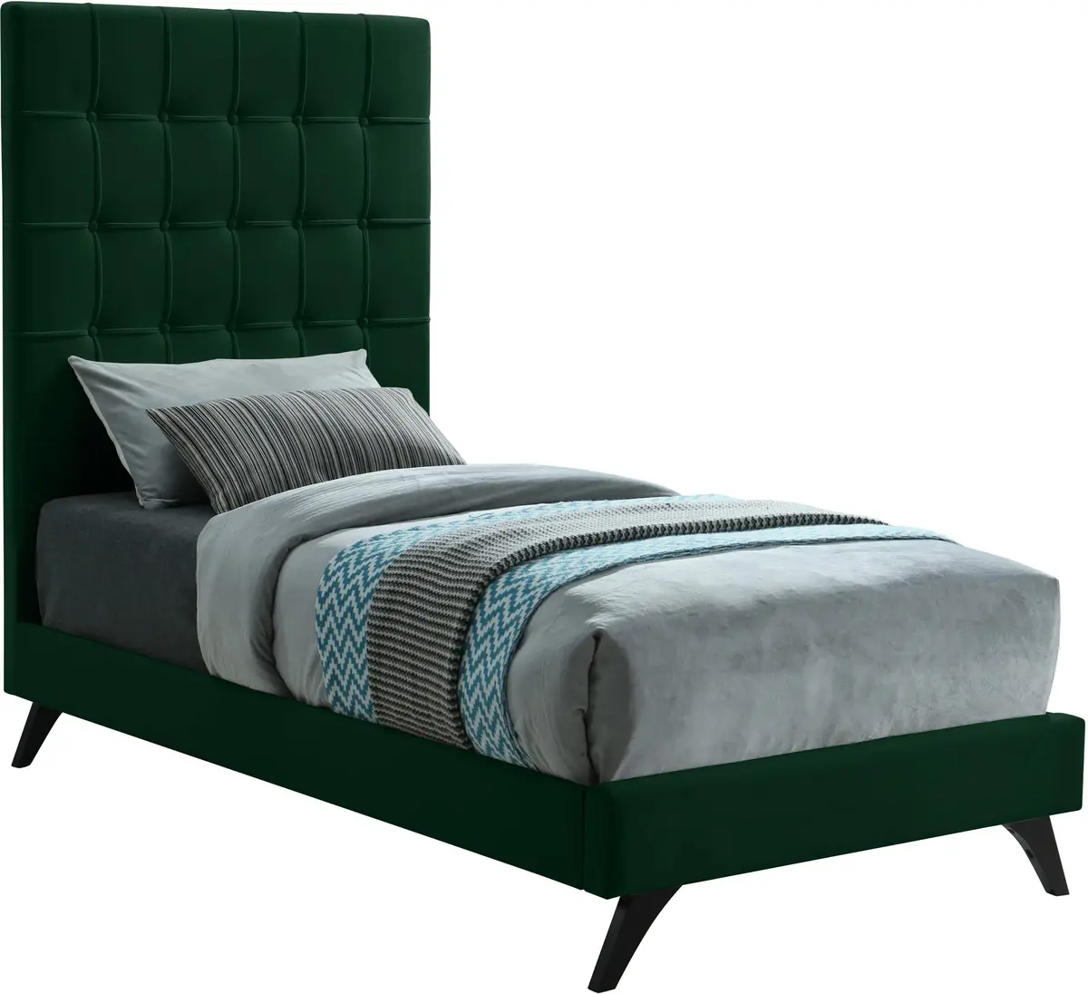 Elly Green Velvet Twin Bed 1