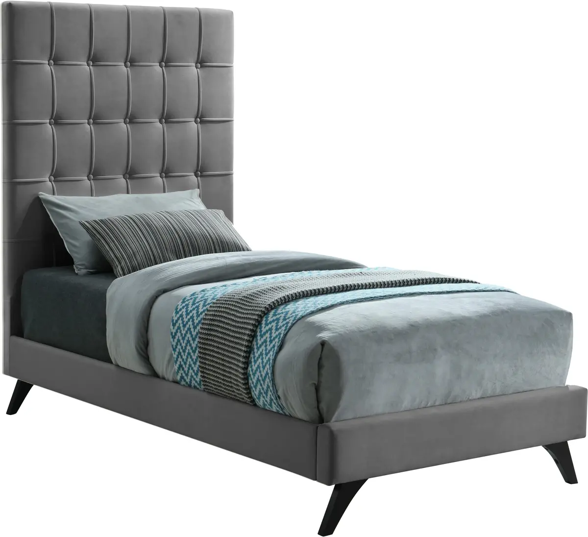 Elly Grey Velvet Twin Bed 1