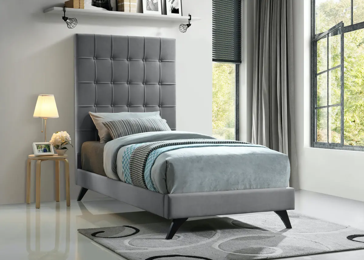 Elly Grey Velvet Twin Bed 2