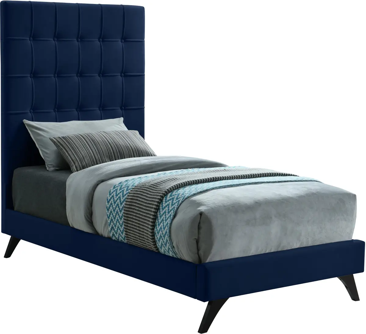 Elly Navy Velvet Twin Bed 1