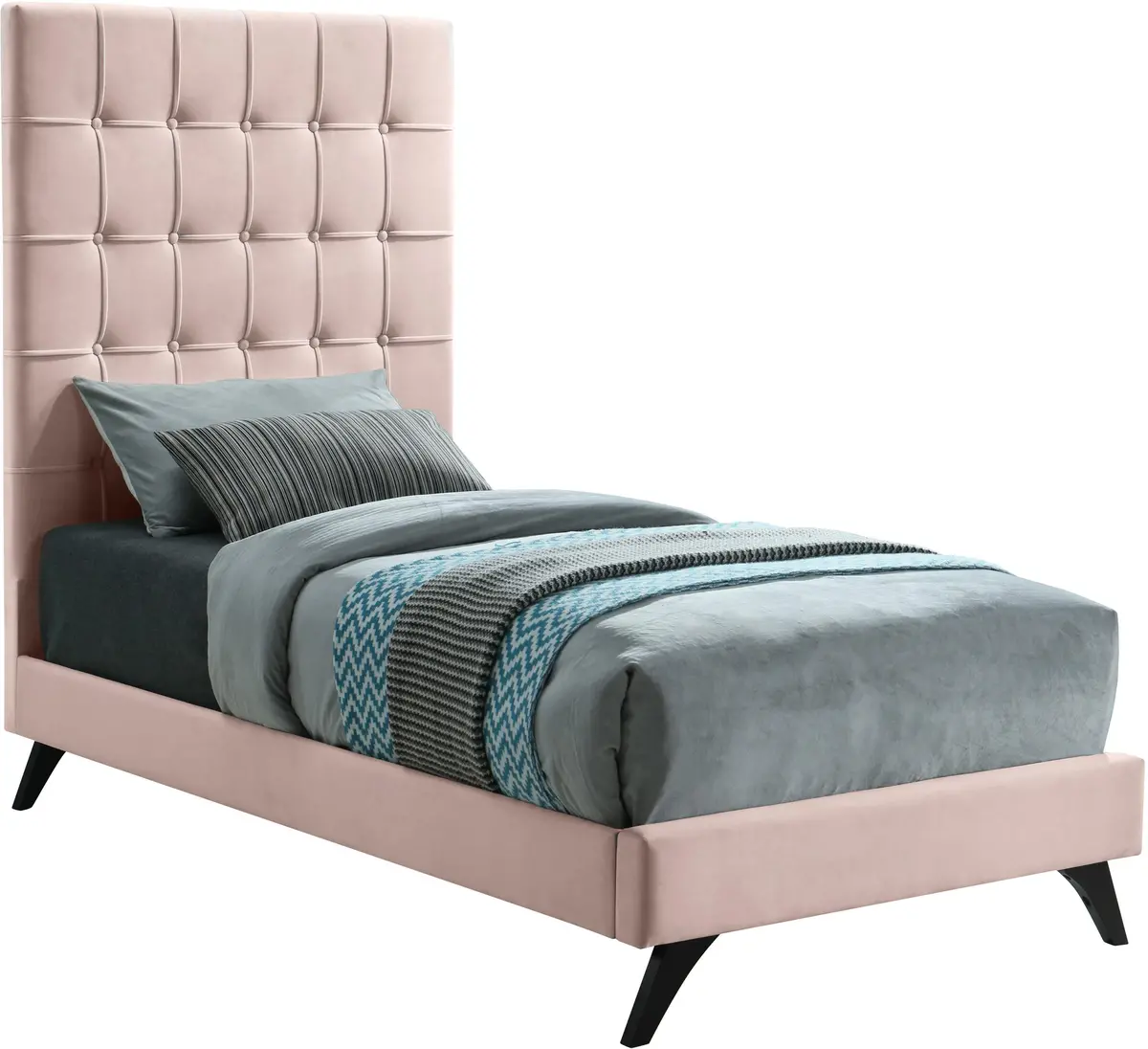 Elly Pink Velvet Twin Bed 1