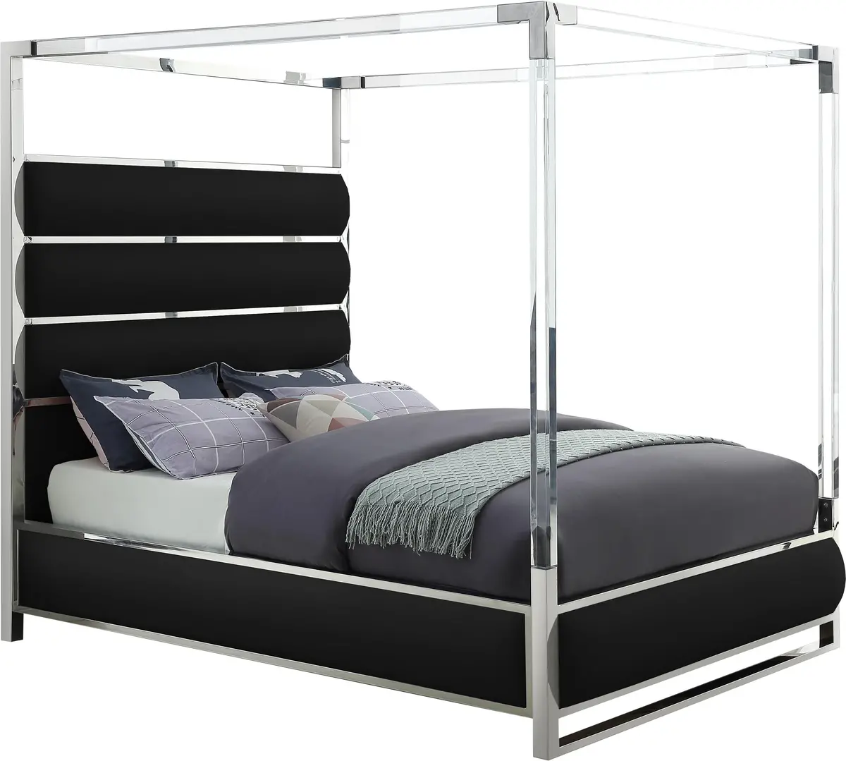 Encore Black Faux Leather King Bed (4 Boxes) 1
