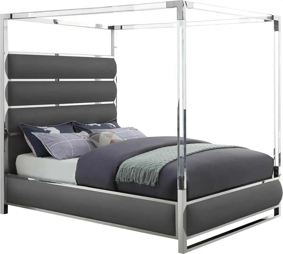 Encore Grey Faux Leather Queen Bed (4 Boxes) 1