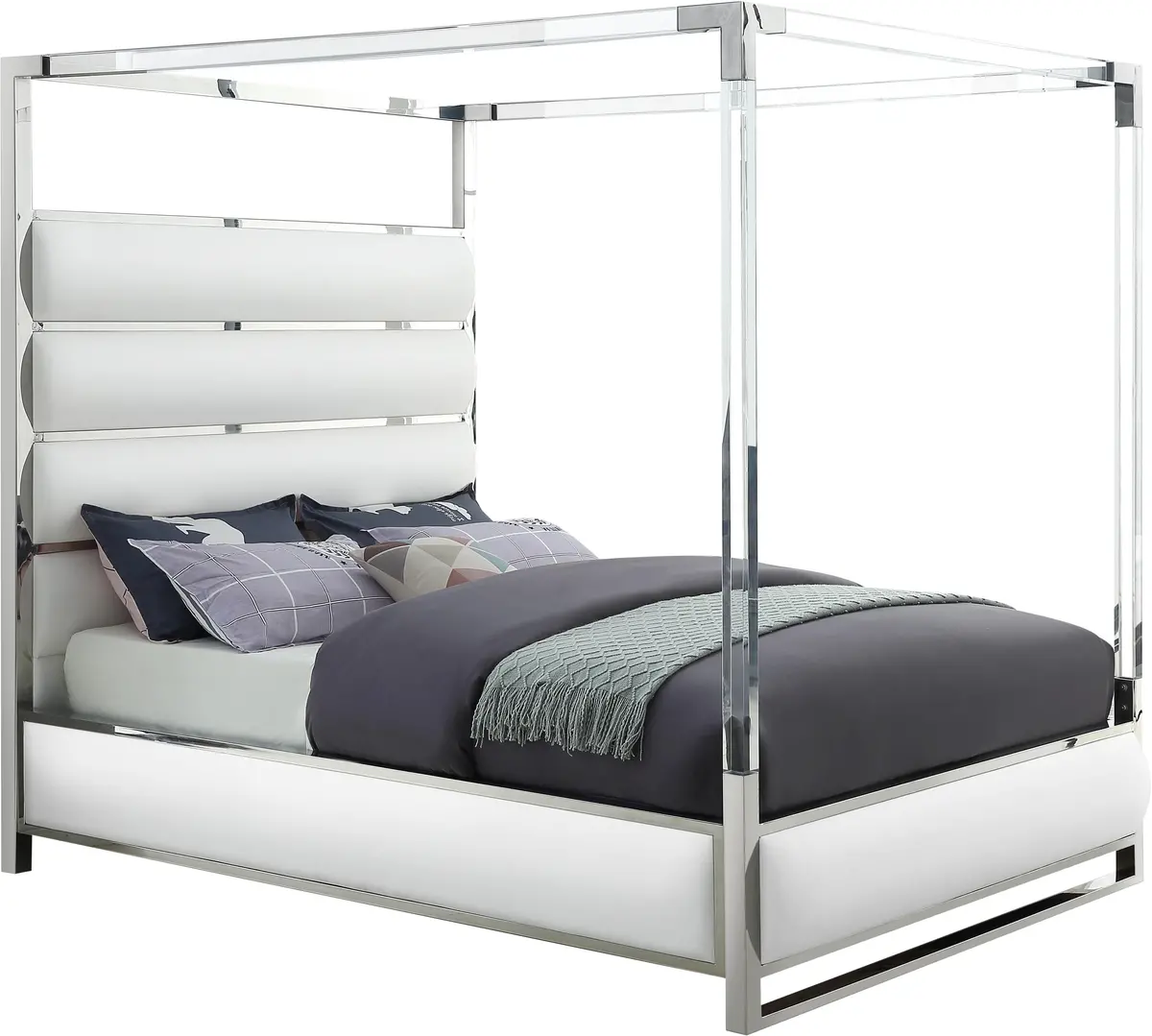 Encore White Faux Leather King Bed (4 Boxes) 1