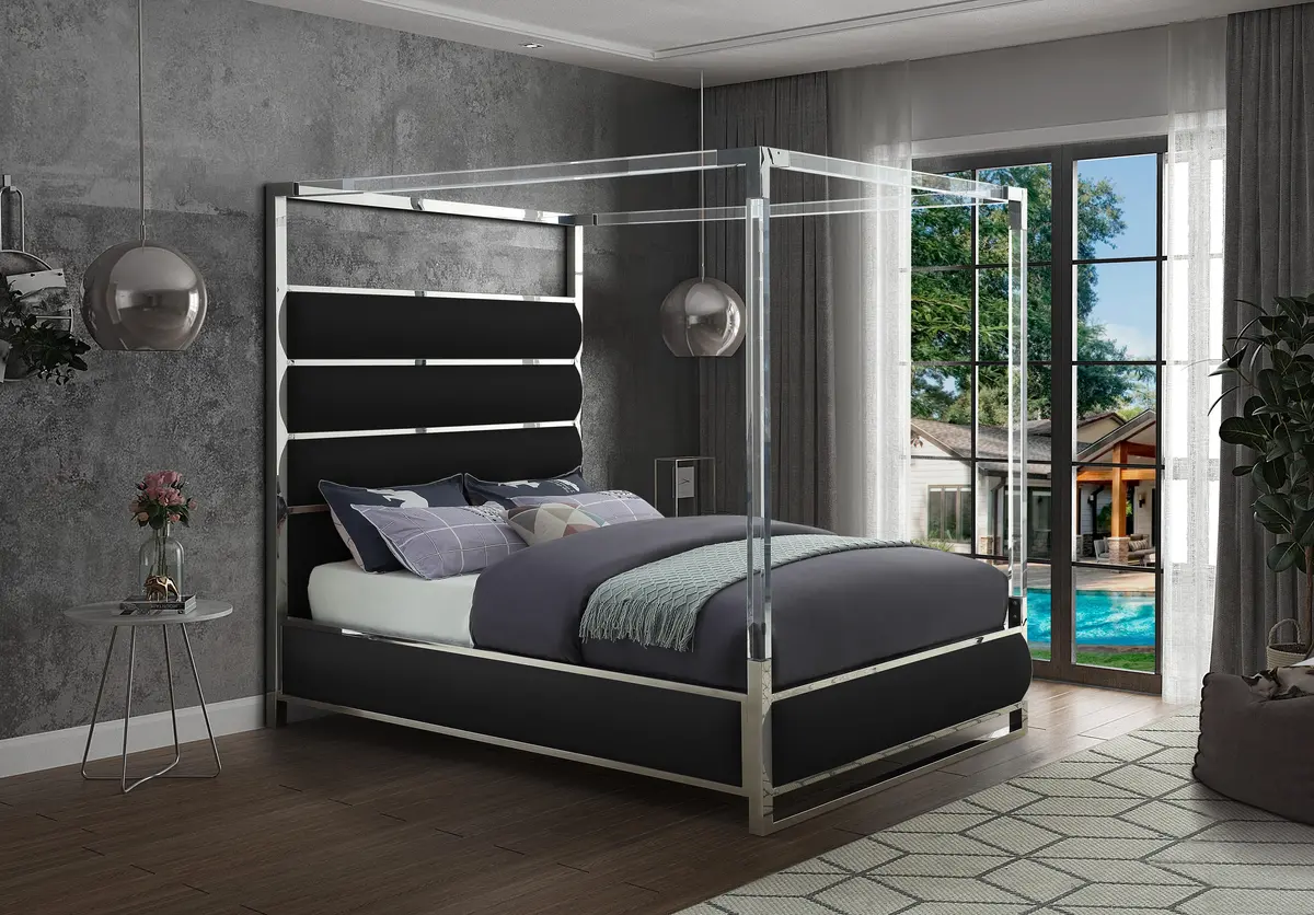 Encore Black Faux Leather King Bed (4 Boxes) 2