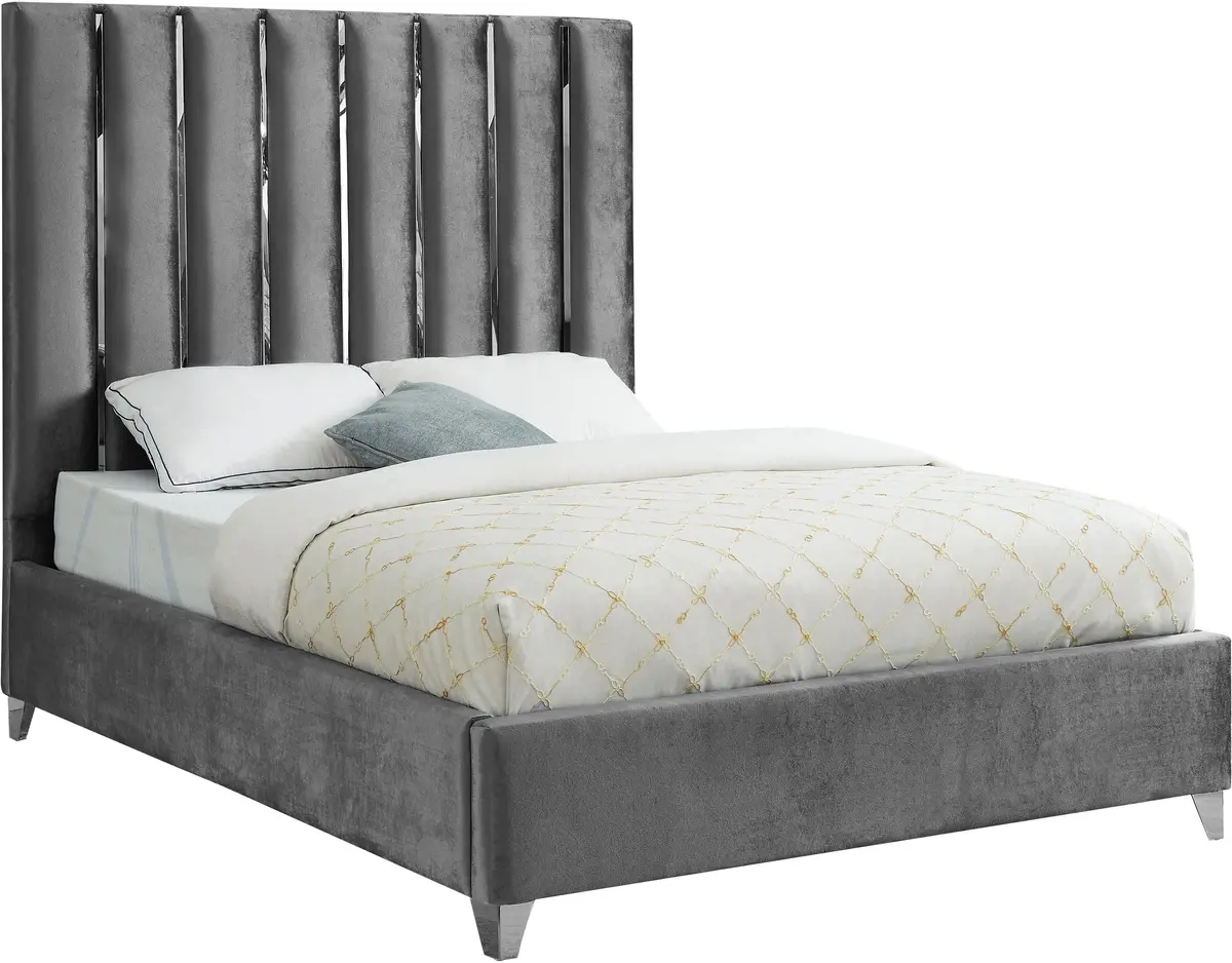 Enzo Grey Velvet King Bed 1