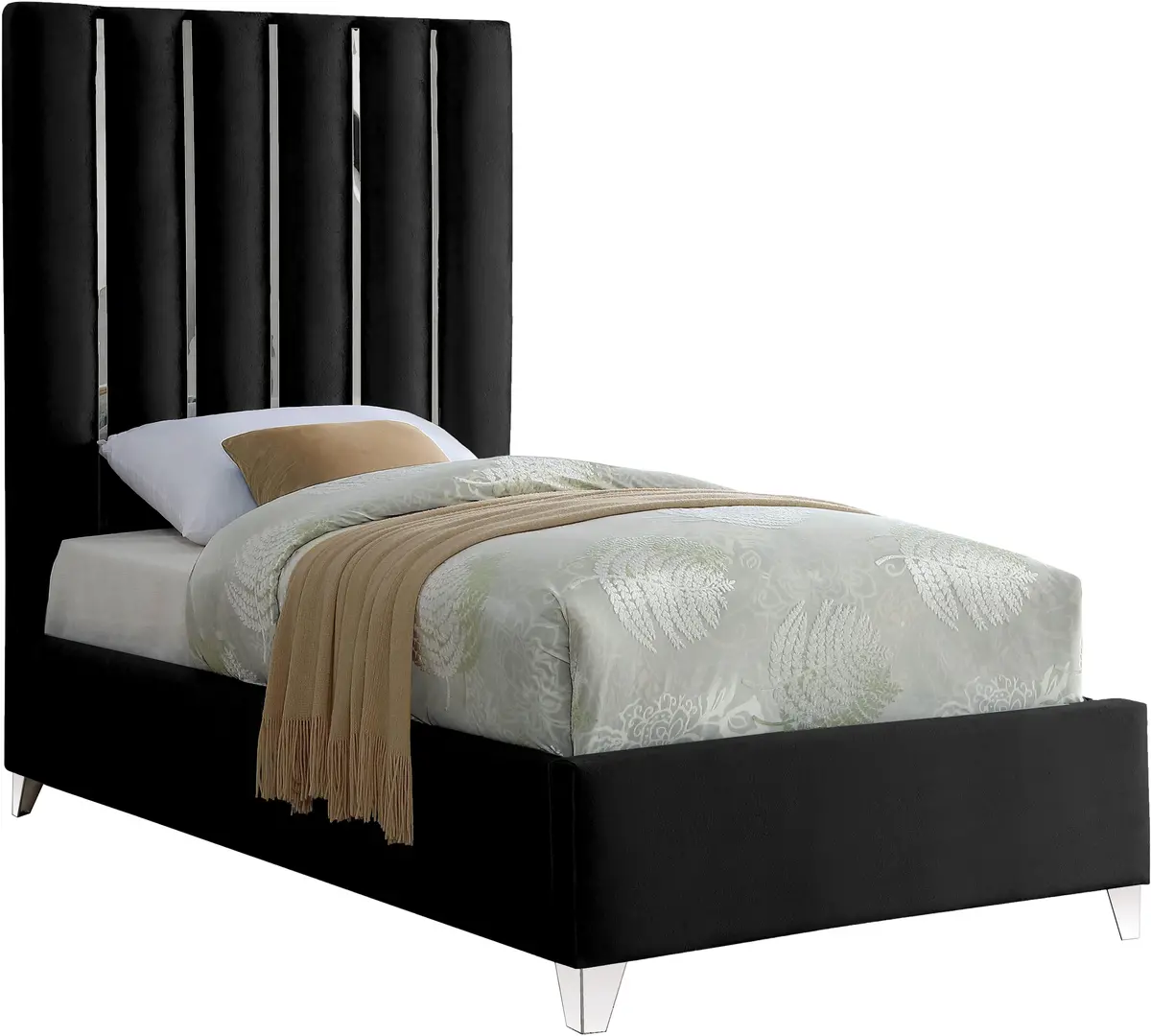 Enzo Black Velvet Twin Bed 1