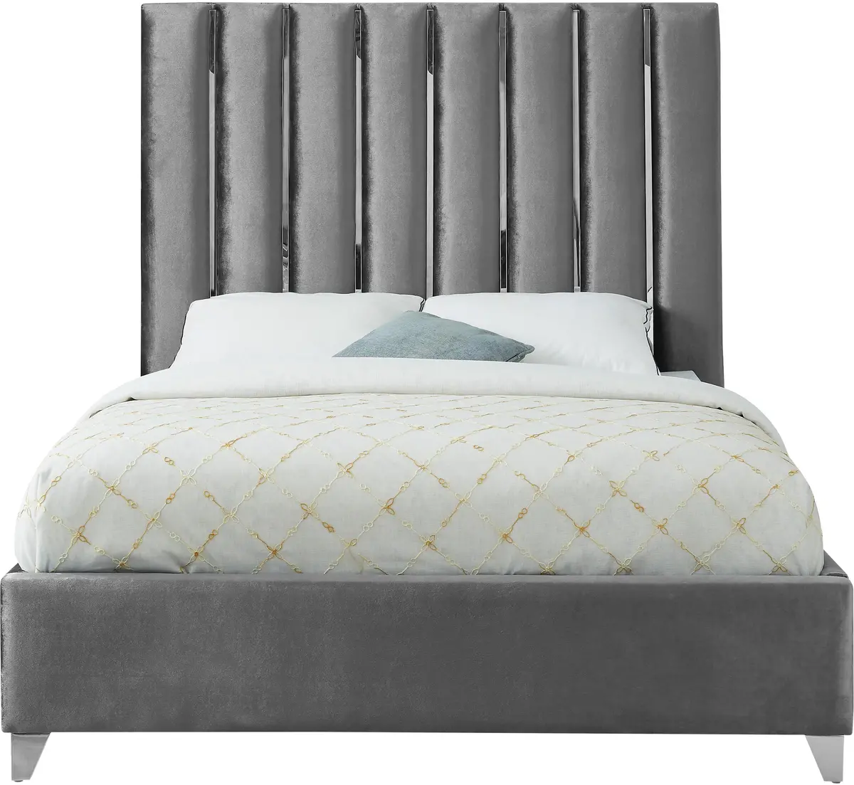 Enzo Grey Velvet Queen Bed 1