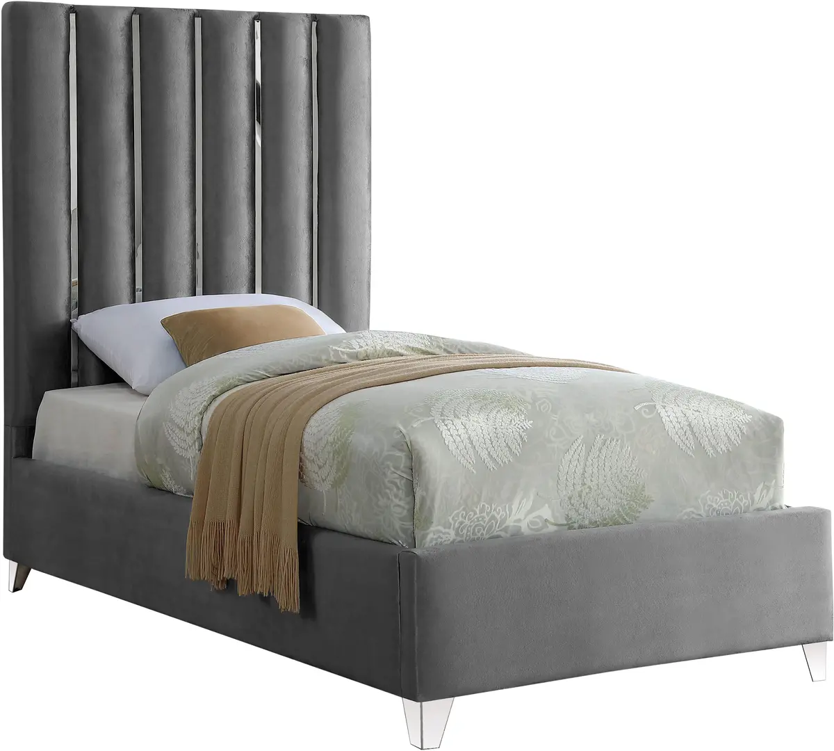 Enzo Grey Velvet Twin Bed 1
