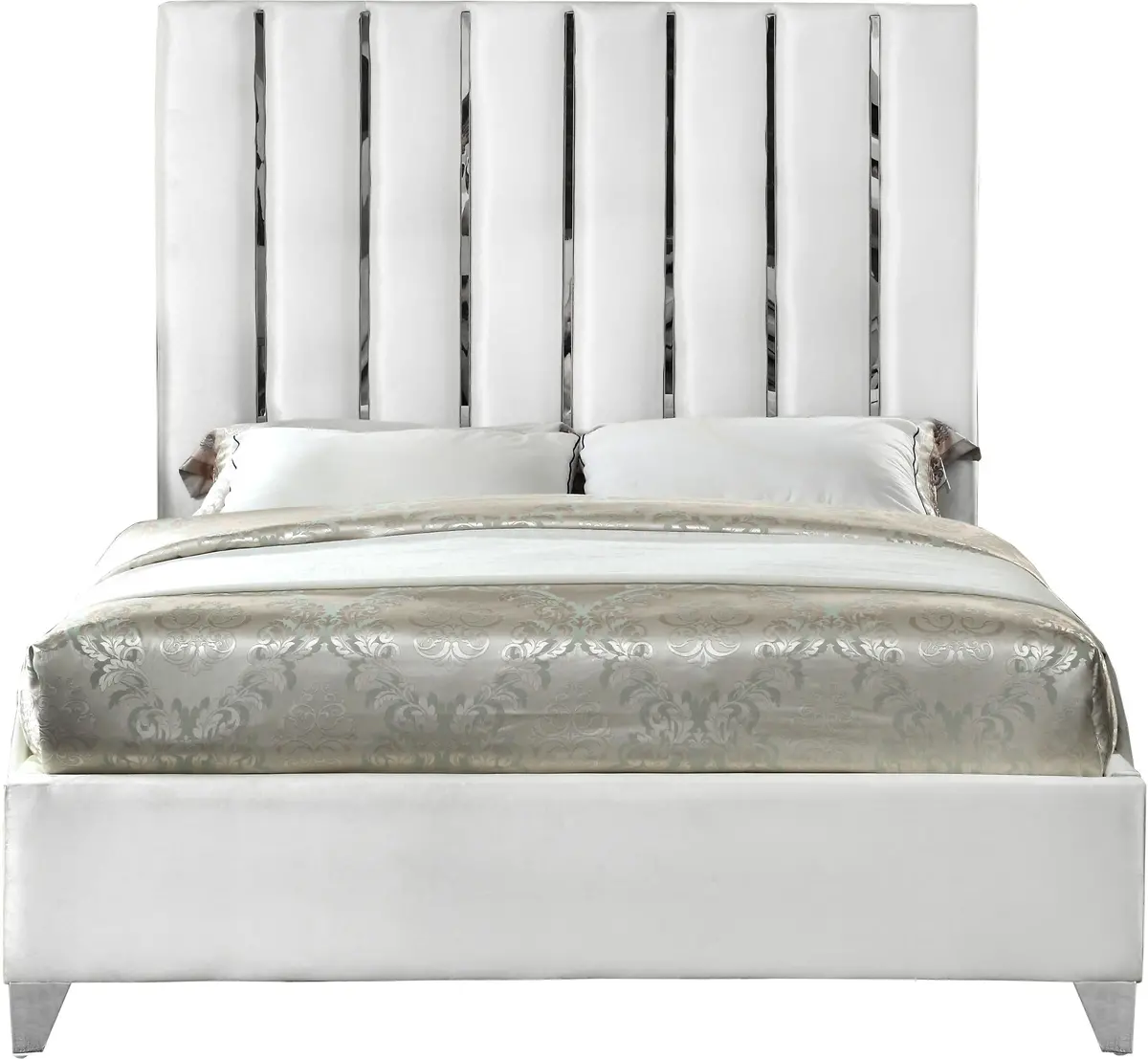 Enzo White Velvet Full Bed 1