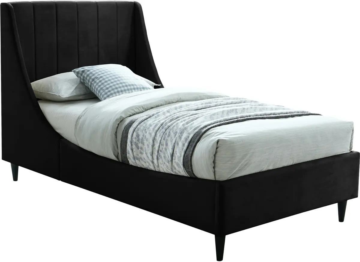 Eva Black Velvet Twin Bed 1