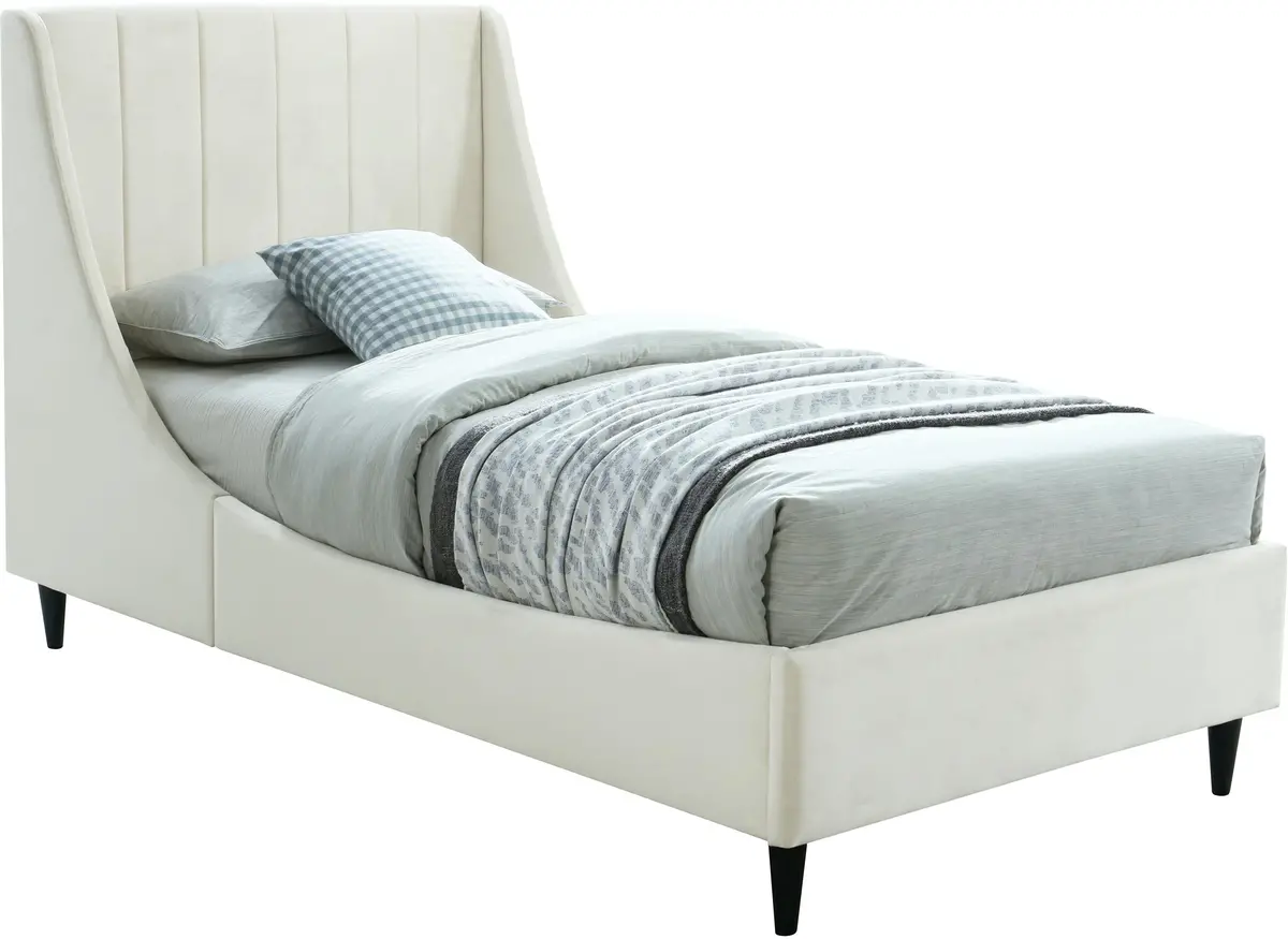 Eva Cream Velvet Twin Bed 1