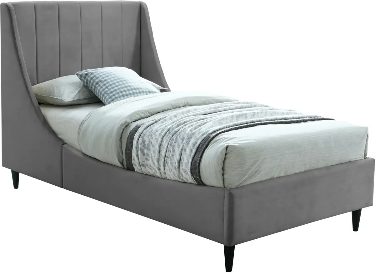 Eva Grey Velvet Twin Bed 1