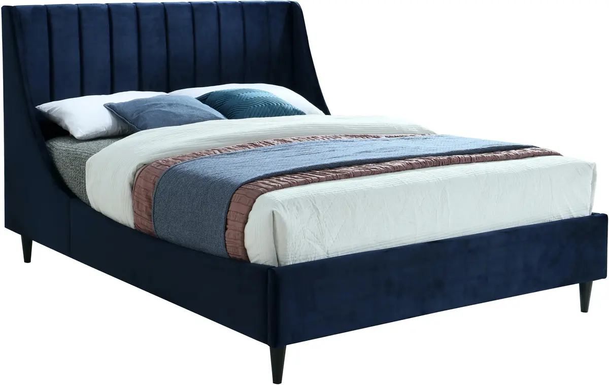 Eva Navy Velvet Queen Bed 1