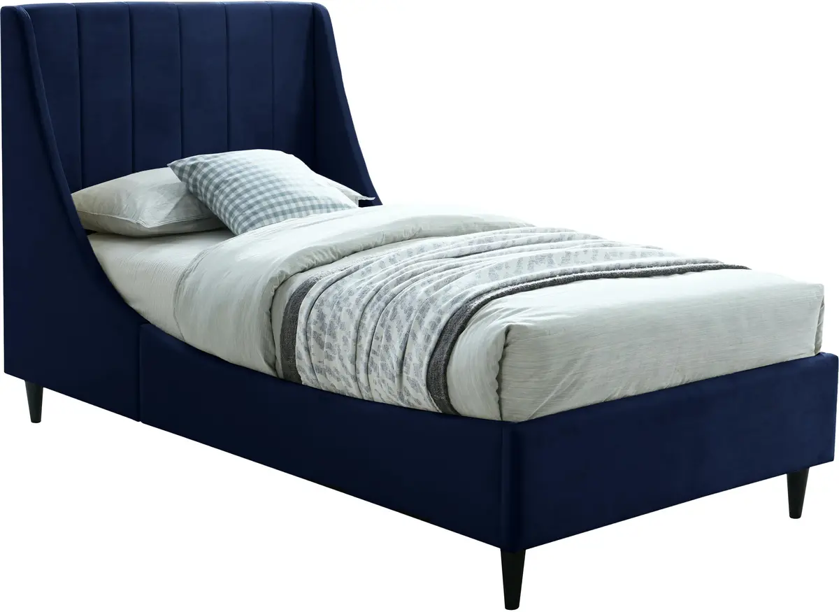 Eva Navy Velvet Twin Bed 1