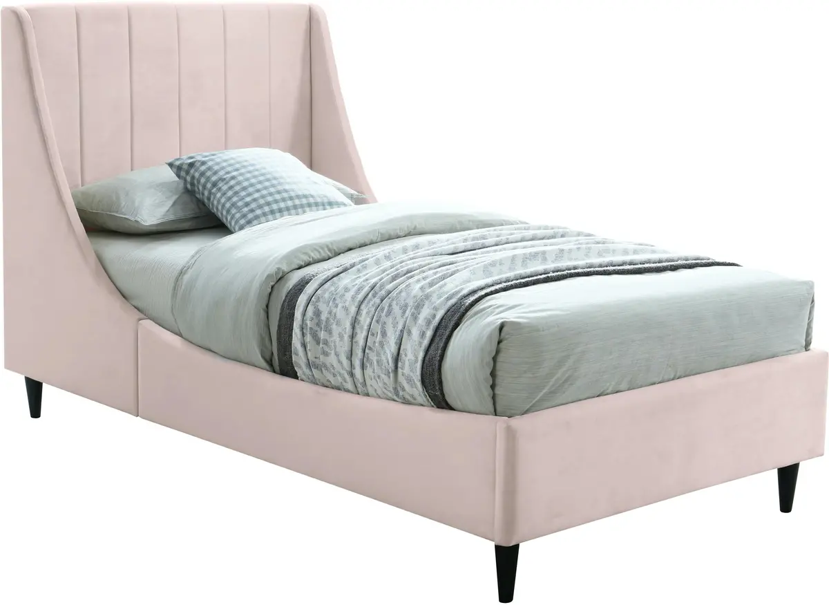 Eva Pink Velvet Twin Bed 1