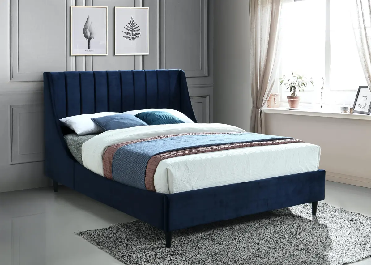 Eva Navy Velvet Queen Bed 2