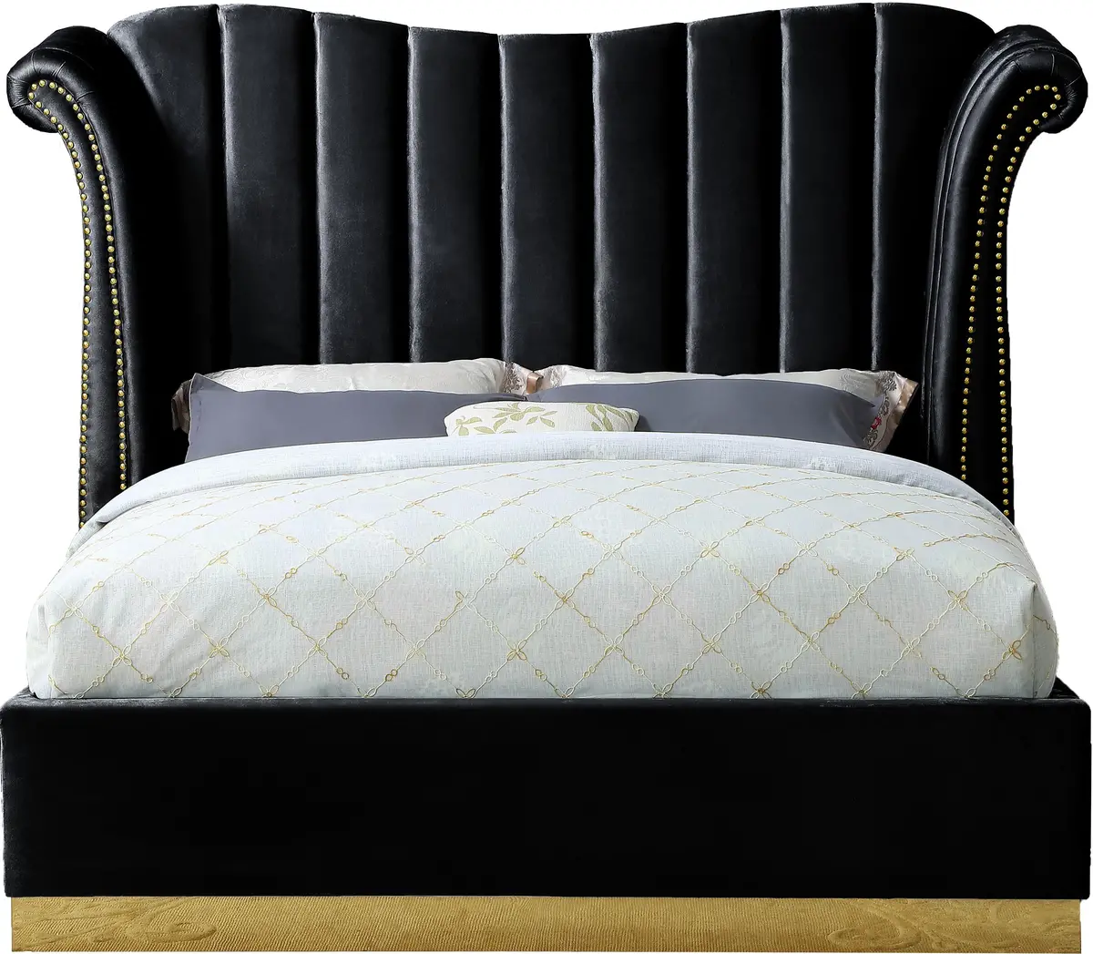 Flora Black Velvet Queen Bed (3 Boxes) 2